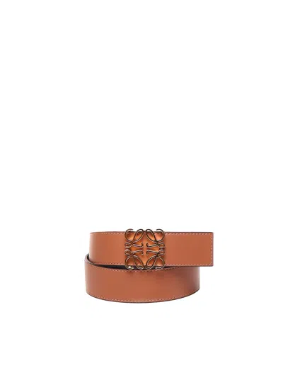 Loewe Reversible Anagram Belt In Tan/black/gold