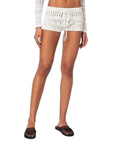 Edikted Betsy Drawstring Knit Cover-up Shorts In White