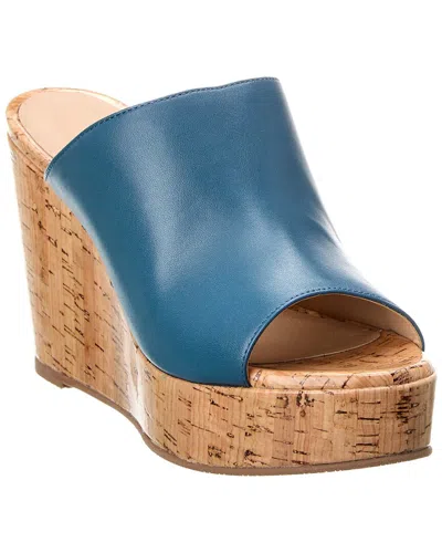 Stuart Weitzman Margarite Leather Wedge Sandal In Blue