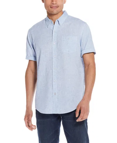 Weatherproof Vintage Men's Short Sleeve Solid Linen Cotton Shirt In Cendre Blue