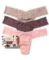 Hanky Panky Signature Lace Low Rise Thong Fashion 3-pack In Taupe,dusk,pink