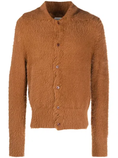 Dries Van Noten Men's Merdan Fuzzy Cardigan In Braun
