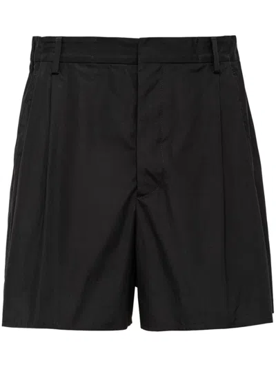 Prada High-waisted Cotton Shorts In Schwarz