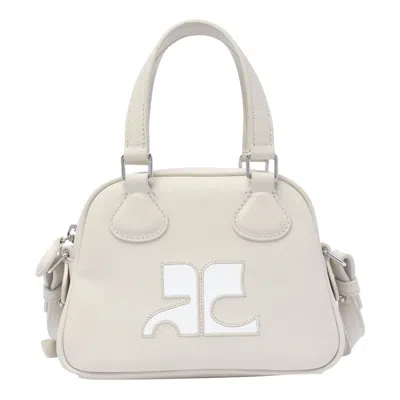 Courrèges Mini Leather Bowling Bag In Grey
