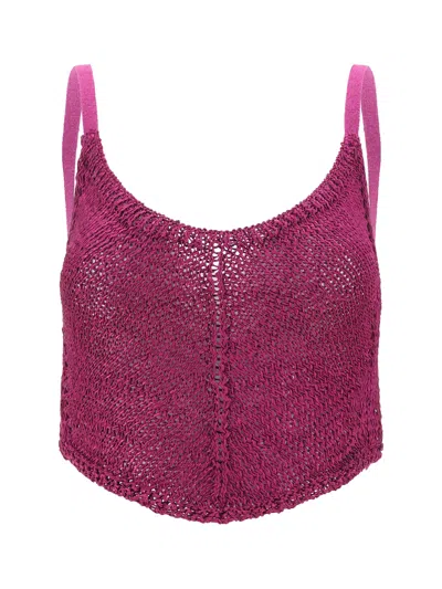 Forte Forte Wide Knit Crop Top With Ribbed Hem In Ruby