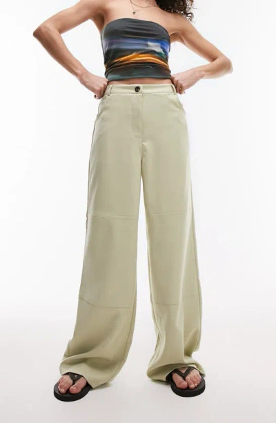 Topshop Baggy Utility Pants In Sage-green