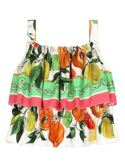 Dolce & Gabbana Kids' Lemon & Orange-print Cotton Top In Green
