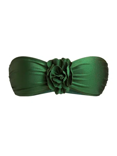 Zimmermann Women's Waverly Flower Bandeau Bikini Top In Emerald