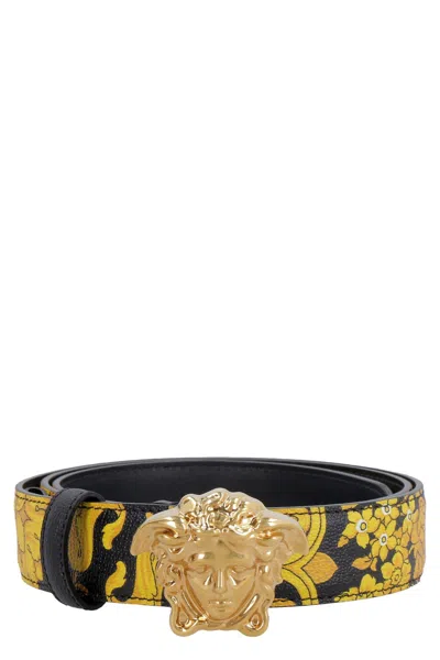 Versace Leather Belt With Buckle In Black
