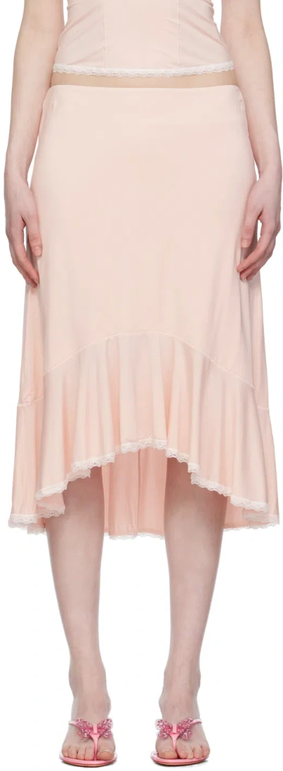Guizio Low Rise Dainty Midi Skirt In Light Pink