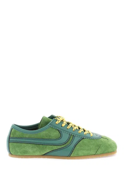 Dries Van Noten Leather-trimmed Suede Sneakers In Green