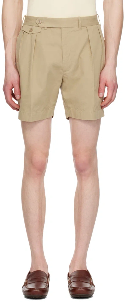 Ralph Lauren Purple Label Straight-leg Pleated Cotton-twill Shorts In Classic Tan