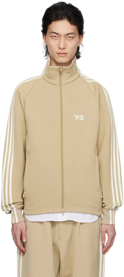 Y-3 3-stripes Logo Zipped Jacket In Trace Khaki/off Whit