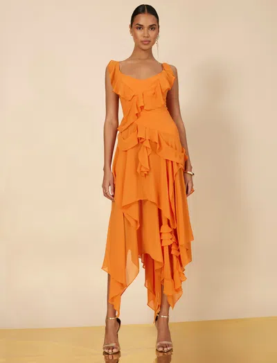 Bcbgmaxazria Annabel Ruffle Dress In Russet Orange