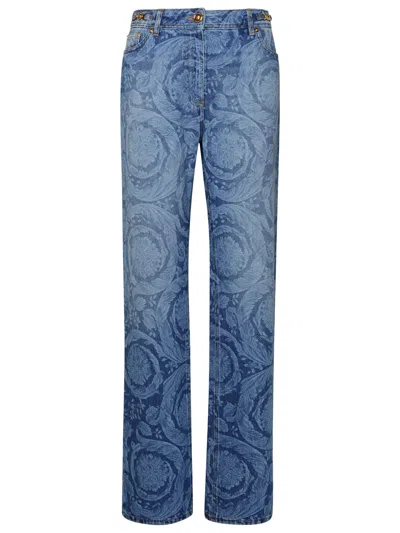 Versace Baroque-print Stone-washed Straight Jeans In Blue