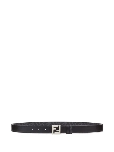 Fendi Leather Belt With Logo Initials In Nero Palladio