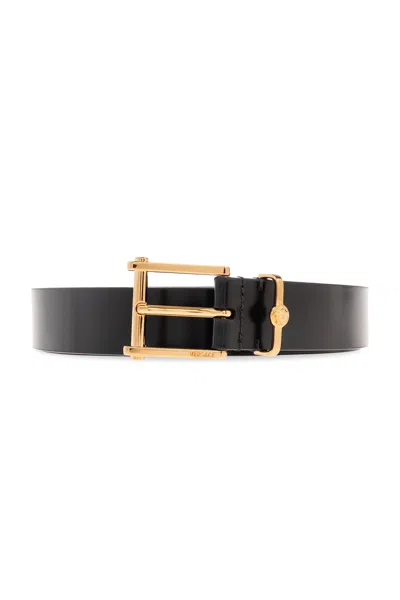 Versace Leather Belt In V Nero Oro