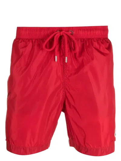 Moncler Appliqué-logo Drawstring Swim Shorts In Red