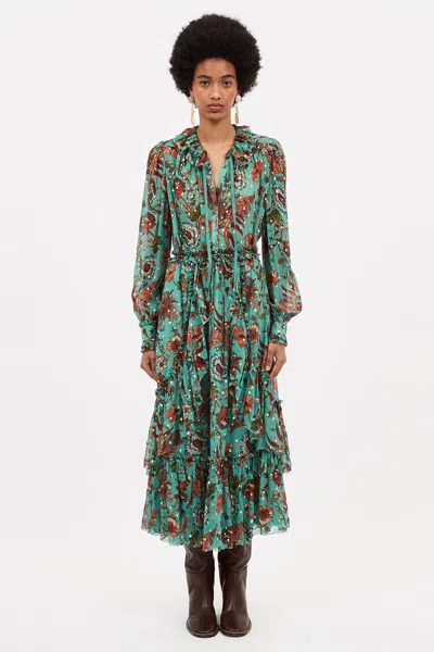 Ulla Johnson Audette Tiered Floral Silk Chiffon Dress In Garden Bloom