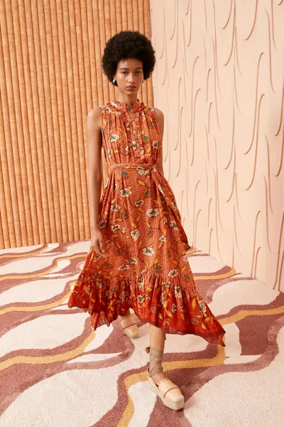 Ulla Johnson Beverly Floral Cotton-blend Midi Dress In Amaryllis