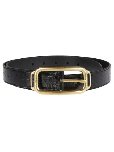 Tom Ford Printed Alligator Stadium Buckle Belt In Black