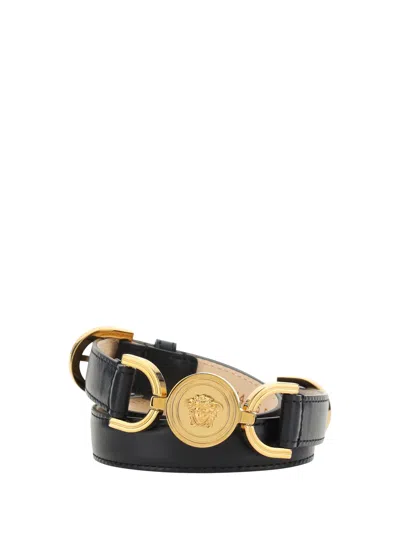 Versace Belt In Black- Gold