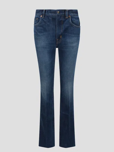 Tom Ford Stone Washed Denim Straight Fit Jeans In Blue