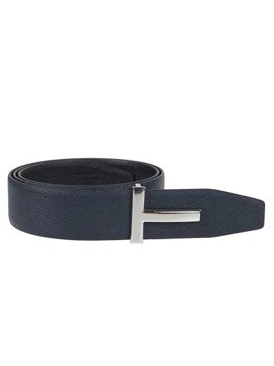Tom Ford Reversible T-buckle Belt In Dark Navy/black