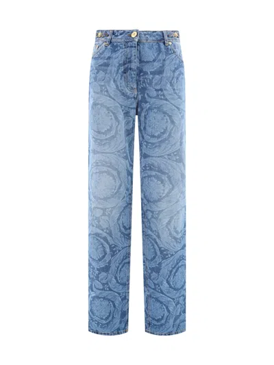 Versace Woman Jeans Barocco In Denim