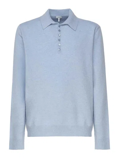 Loewe Cashmere Polo Jumper In Blue