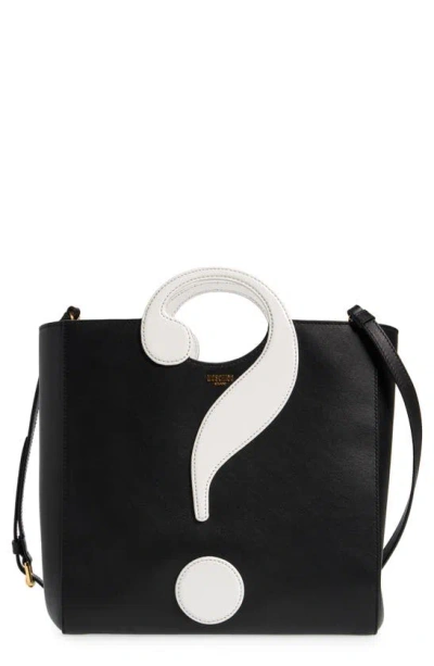 Moschino Question Mark Leather Tote Bag In Black Multi