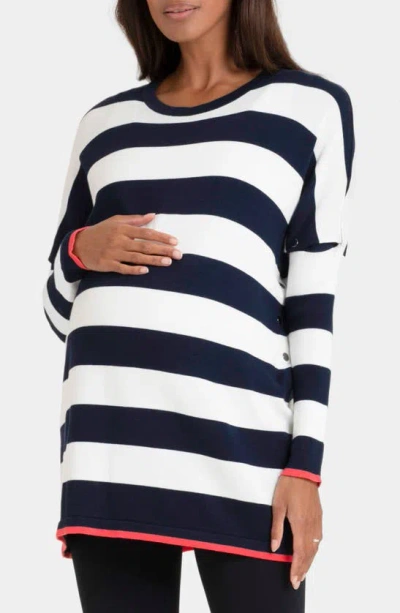 Seraphine Women's Bold Stripe Cotton Knit Maternity And Nursing Jumper In Navy Stripe