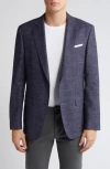 Hugo Boss Slim-fit Jacket In A Patterned Wool Blend In Dark Blue