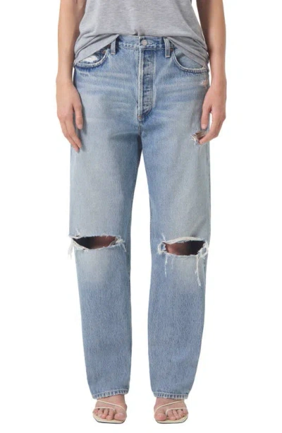 Agolde 90's Ripped High Rise Straight Jeans In Threadbare