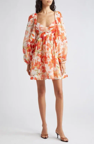 Zimmermann Tranquility Open-back Floral-print Linen And Silk-blend Voile Mini Dress In Red Lily