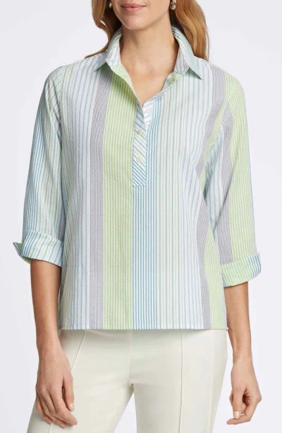 Foxcroft Therese Striped Back Button Shirt In Blue Multi