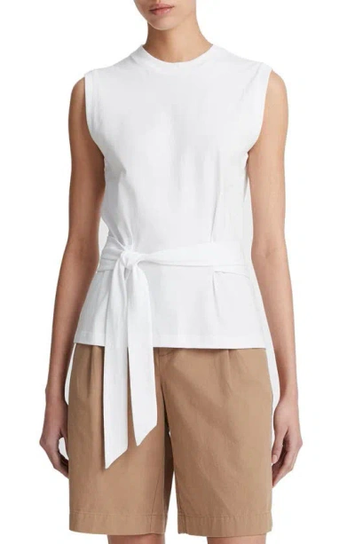 Vince Sleeveless Cotton Wrap Top In Optic White