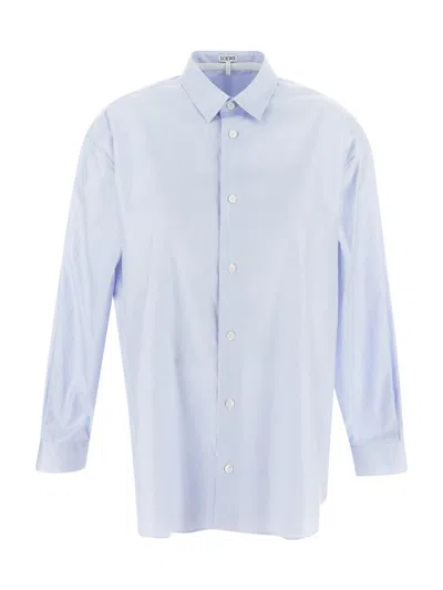 Loewe Striped Cotton Shirt In Light Blue