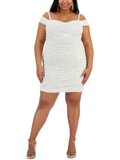 Bcx Plus Womens Velvet Trim Mini Bodycon Dress In White