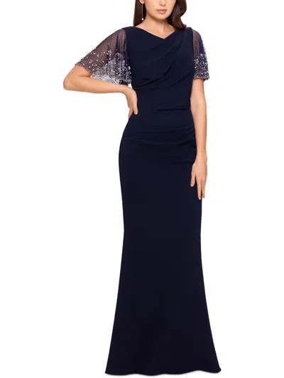 B & A By Betsy And Adam Petites Womens Knit Embellished Evening Dress In Blue