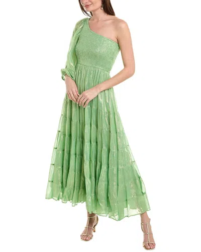 Sundress Joanna One-shoulder Metallic Gauze Maxi Dress In Green