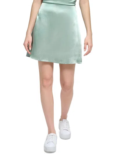 Calvin Klein Womens Satin Short Mini Skirt In Blue