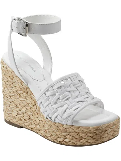 Marc Fisher Godina Womens Faux Leather Ankle Strap Wedge Sandals In White