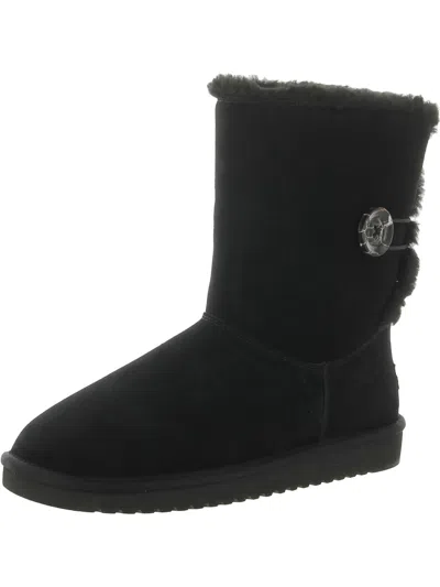 Koolaburra Nalie Short Womens Suede Faux Fur Winter & Snow Boots In Black