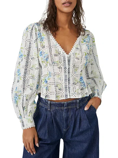 Free People Womens Floral Cropped Button-down Top In Multi