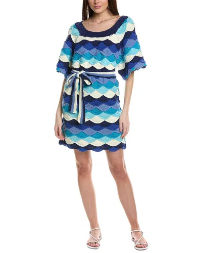 Farm Rio Waves Crochet Mini Dress In Blue