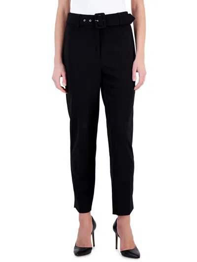 T Tahari Womens High Rise Belted Ankle Pants In Black