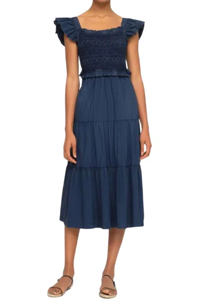 Sea Tiered Smocked Cotton Midi Dress In Blue