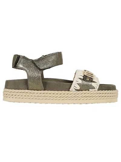 Mou Rope Bio Sandal Sandals In Green Suede And Leather