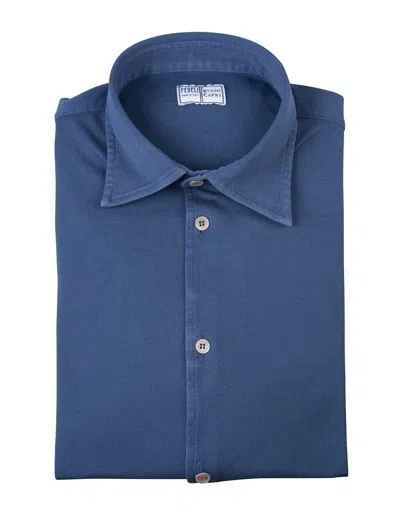Fedeli Man Shirt In Royal Blue Cotton Pique